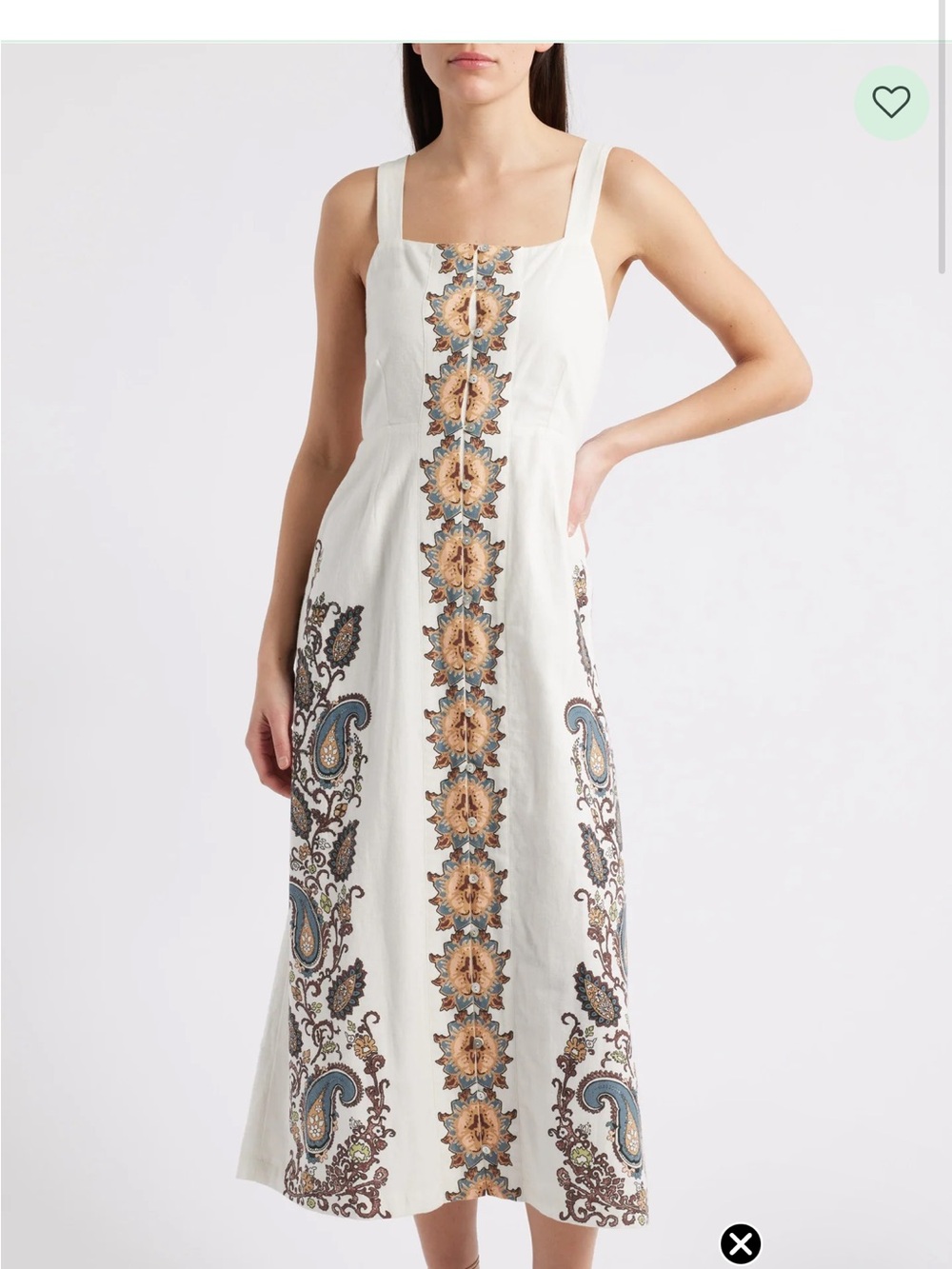 Cleobella White Embroidered Midi Dress with Blue Paisley Trim